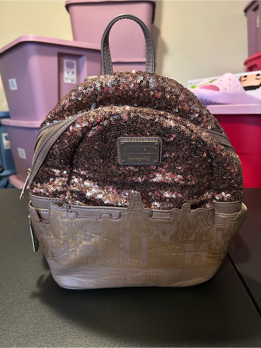 Loungefly Biltmore brown/gold sequin backpack